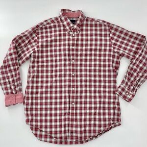 Lochlane red and white plaid classic dress shirt gingham rolled‎ cuff